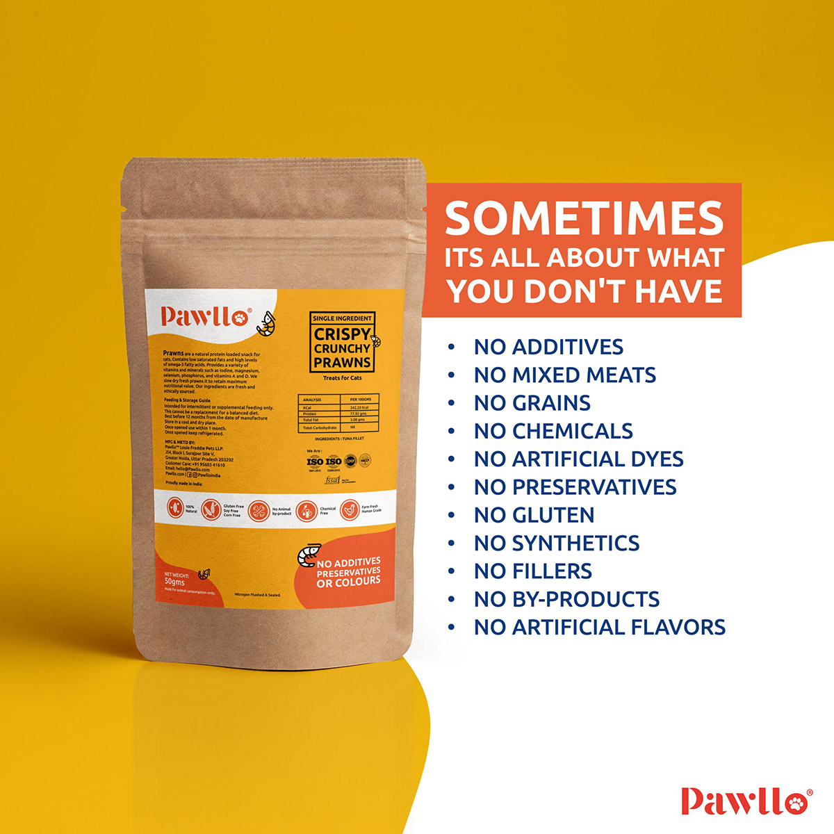Pawllo Crunchy Prawns | Single Ingredient | Omega-Rich Dehydrated Treat for Cats | Single Ingredient Natural Protein | Gentle on Sensitive Stomachs | Promotes Healthy Skin, Shiny Coat & Enhanced Mobility | Ethoxyquin & Mercury Free & Certified Quality | 50gms - Image 4