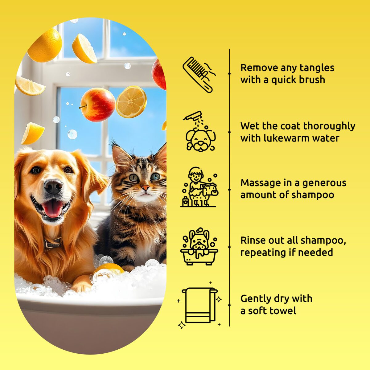 Pawllo Apple Cider & Lemon Short Coat Shampoo for Cats & Dogs | Deep Cleansing & Odor Eliminating Pet Shampoo | Natural Antibacterial & pH Balanced Formula | Enhances Shine & Removes Greasiness | Ideal for Regular Use | 300ml & 600ml - Image 4