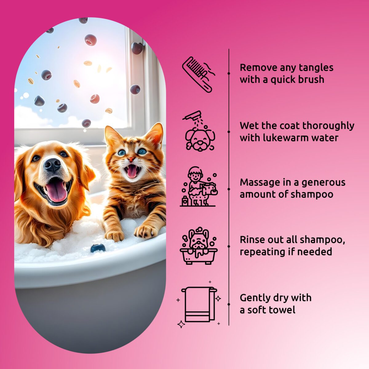 Pawllo Berries and Oatmeal Shampoo 3 in 1 Puppy Shampoo for Puppies and Kittens | Gentle & Tear-Free Pet Shampoo for Sensitive Skin | Soothing, Moisturizing & pH Balanced Formula | Enriched with Antioxidant-Rich Berry Extracts & Calming Oatmeal | Ideal for Regular Use | 300ml & 600ml - Image 4